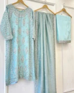 Sky Blue Kurti with Silver Zardozi Embroidery