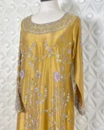 Mustard Gold Shimmer Kurta with Silver Florals - Image 4