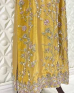 Mustard Gold Shimmer Kurta with Silver Florals - Image 3