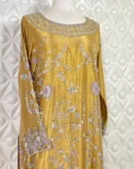 Mustard Gold Shimmer Kurta with Silver Florals - Image 2