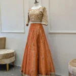Rust Orange Lehenga with Embroidered Blouse