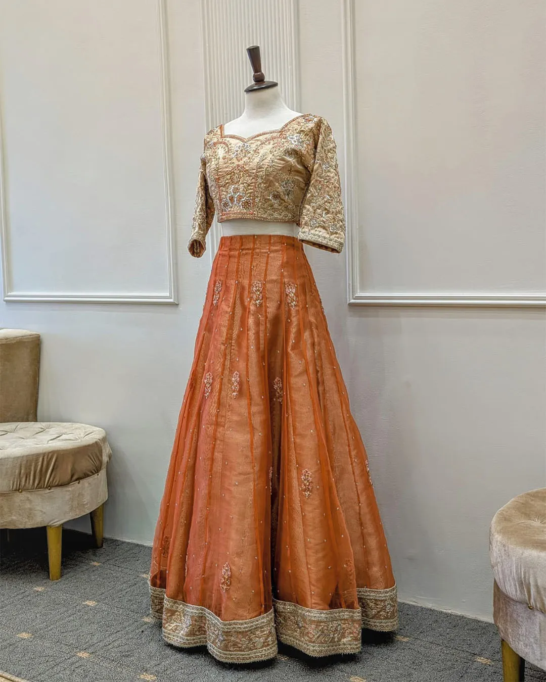 Untitled-2_0020_b2087324-41c8-43ef-b388-7490cad953a0 Rust Orange Lehenga with Embroidered Blouse - Image 1