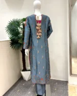 Steel Grey Kurta with Pink Dupatta And Zardozi Work - Image 3