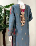 Steel Grey Kurta with Pink Dupatta And Zardozi Work - Image 4