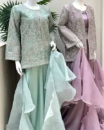 Layered Ruffle Skirt Suit with Embroidered Jacket - Image 2