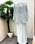 Blue Floral Embroidered Jacket Style Suit - Image 4