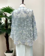 Blue Floral Embroidered Jacket Style Suit - Image 3