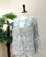 Blue Floral Embroidered Jacket Style Suit - Image 2