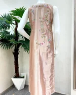 Peach Shimmer Kurta with Floral Zardozi Embroidery - Image 6