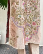 Peach Shimmer Kurta with Floral Zardozi Embroidery - Image 3