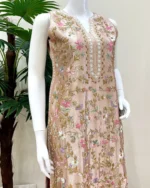 Peach Shimmer Kurta with Floral Zardozi Embroidery - Image 2