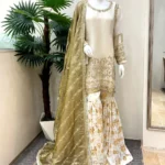 Ivory Gold Zardozi Kurta with Printed Gharara