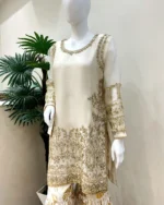 Ivory Gold Zardozi Kurta with Printed Gharara - Image 2