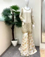 Ivory Gold Zardozi Kurta with Printed Gharara - Image 3