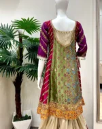 Olive Multicolor Kurta with Tri-Color Gharara - Image 4