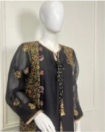 Hand-Embroidered Sheer Suit with Tassel Closure - Image 2
