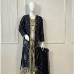 Open Jacket Suit Pearl And Gold Embroidery with Gold Inner