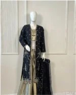 Open Jacket Suit Pearl And Gold Embroidery with Gold Inner