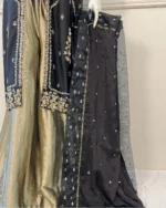 Open Jacket Suit Pearl And Gold Embroidery with Gold Inner - Image 4