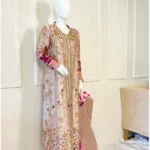 Metallic Suit Multicolor Floral Embroidery And Velvet Cuffs