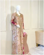 Metallic Suit Multicolor Floral Embroidery And Velvet Cuffs