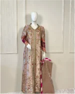Metallic Suit Multicolor Floral Embroidery And Velvet Cuffs - Image 6