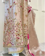 Metallic Suit Multicolor Floral Embroidery And Velvet Cuffs - Image 4