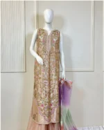Rose Gold Metallic Kurta Set Pastel Floral Embroidery And Ombre Dupatta
