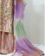 Rose Gold Metallic Kurta Set Pastel Floral Embroidery And Ombre Dupatta - Image 2