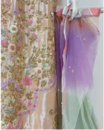 Rose Gold Metallic Kurta Set Pastel Floral Embroidery And Ombre Dupatta - Image 3