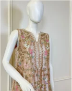 Rose Gold Metallic Kurta Set Pastel Floral Embroidery And Ombre Dupatta - Image 4