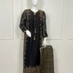 Hand-Embroidered Sheer Suit with Tassel Closure