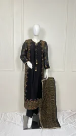 Hand-Embroidered Sheer Suit with Tassel Closure