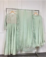 Embroidered Yoke Frock Style Suit with Sequin Net Dupatta