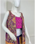 Royal Blue Embroidered Jacket with Pink Crop Top - Image 2