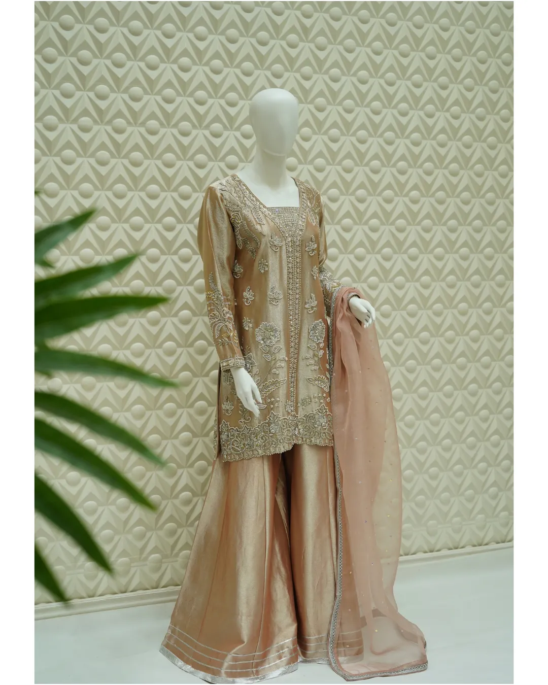 10 Tissue Silk Kurta with Zardozi And Sharara Set - Image 1
