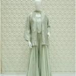 Pearl Zardozi Embellished Cape Jacket 3Pc Suit with Dupatta