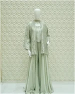 Pearl Zardozi Embellished Cape Jacket 3Pc Suit with Dupatta