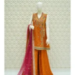 Angrakha Sharara with Zardozi  And Contrast Dupatta
