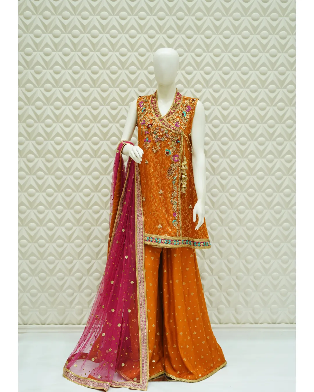 14 Angrakha Sharara with Zardozi And Contrast Dupatta - Image 1