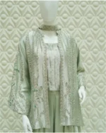 Pearl Zardozi Embellished Cape Jacket 3Pc Suit with Dupatta - Image 2