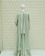 Pearl Zardozi Embellished Cape Jacket 3Pc Suit with Dupatta - Image 5