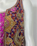 Royal Blue Embroidered Jacket with Pink Crop Top - Image 3