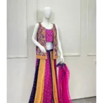 Royal Blue Embroidered Jacket with Pink Crop Top