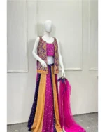 Royal Blue Embroidered Jacket with Pink Crop Top