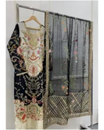 Embellished Kurta Set with Floral Printed Net Dupatta