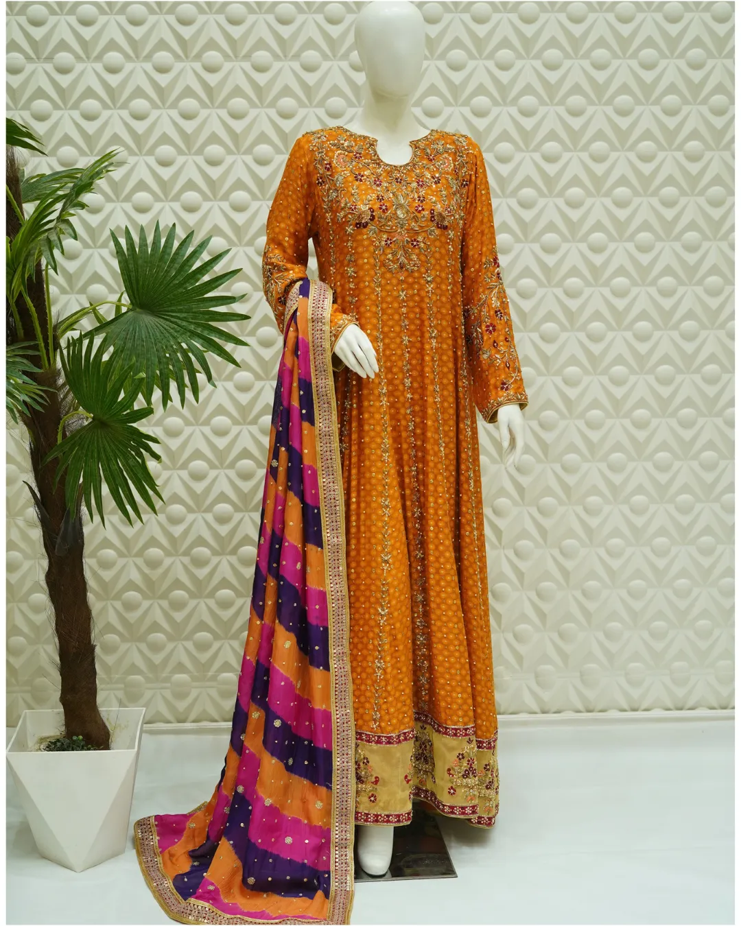 8 Bandhani Anarkali with Zardozi And Leheriya Dupatta - Image 1
