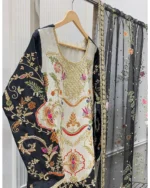 Embellished Kurta Set with Floral Printed Net Dupatta - Image 3