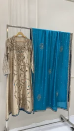 Tissue Silk Suit with Dabka Vine And Contrast Dupatta