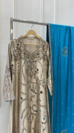 Tissue Silk Suit with Dabka Vine And Contrast Dupatta - Image 2